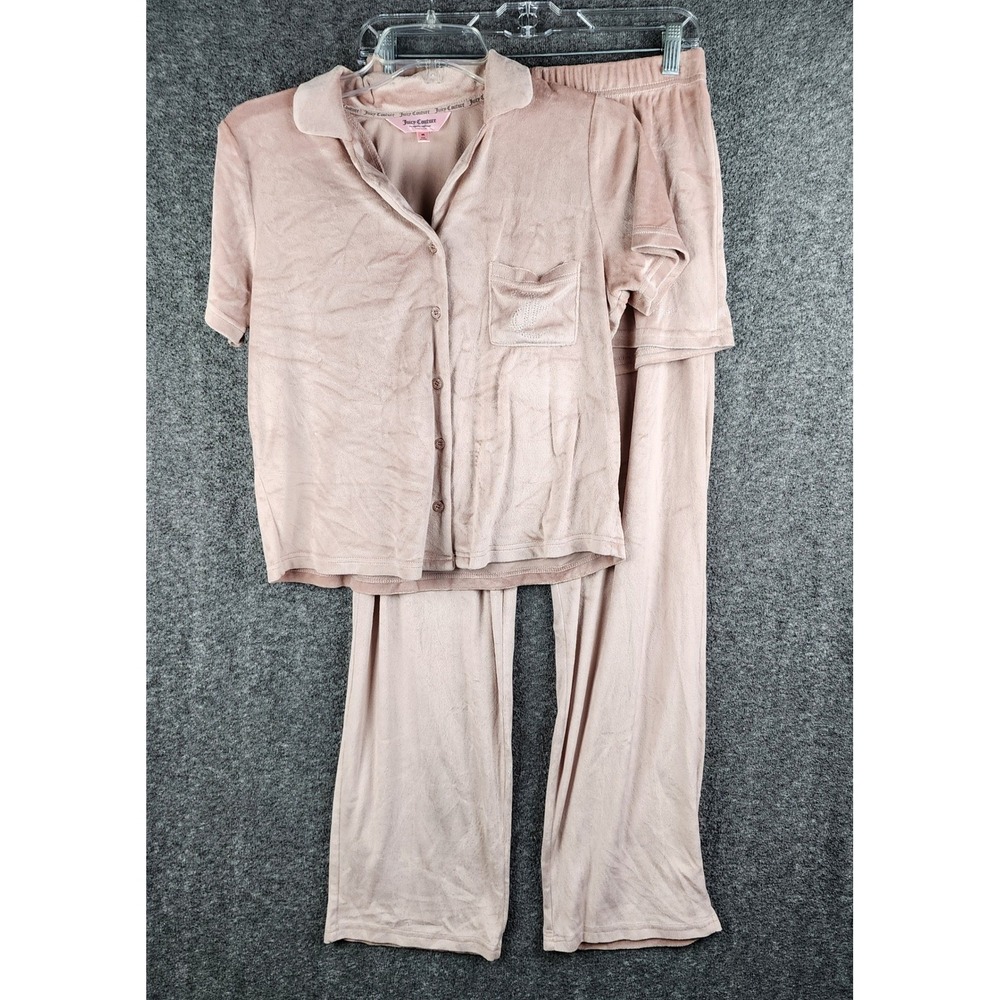 Juicy Couture Pajama Set Womens M 7342-47 Dusty Rose Velour Rhinestone EUC